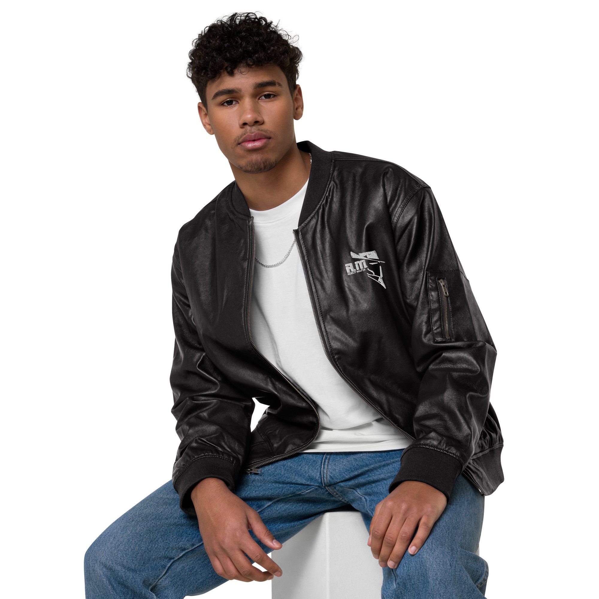 ROBOT MAFIA Leather Bomber Jacket - Image 5