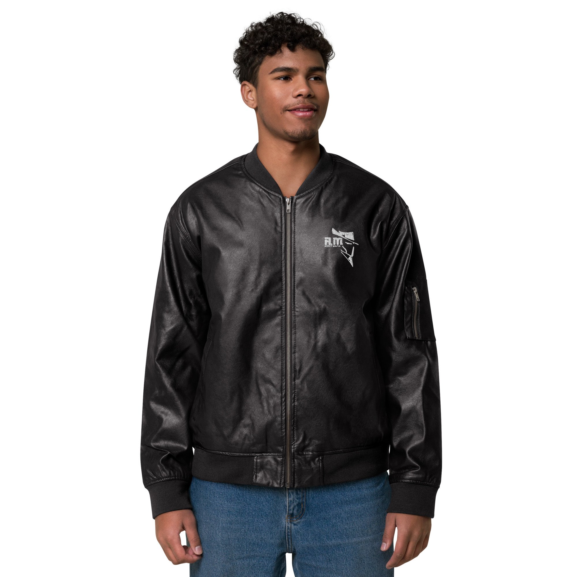 ROBOT MAFIA Leather Bomber Jacket - Image 3
