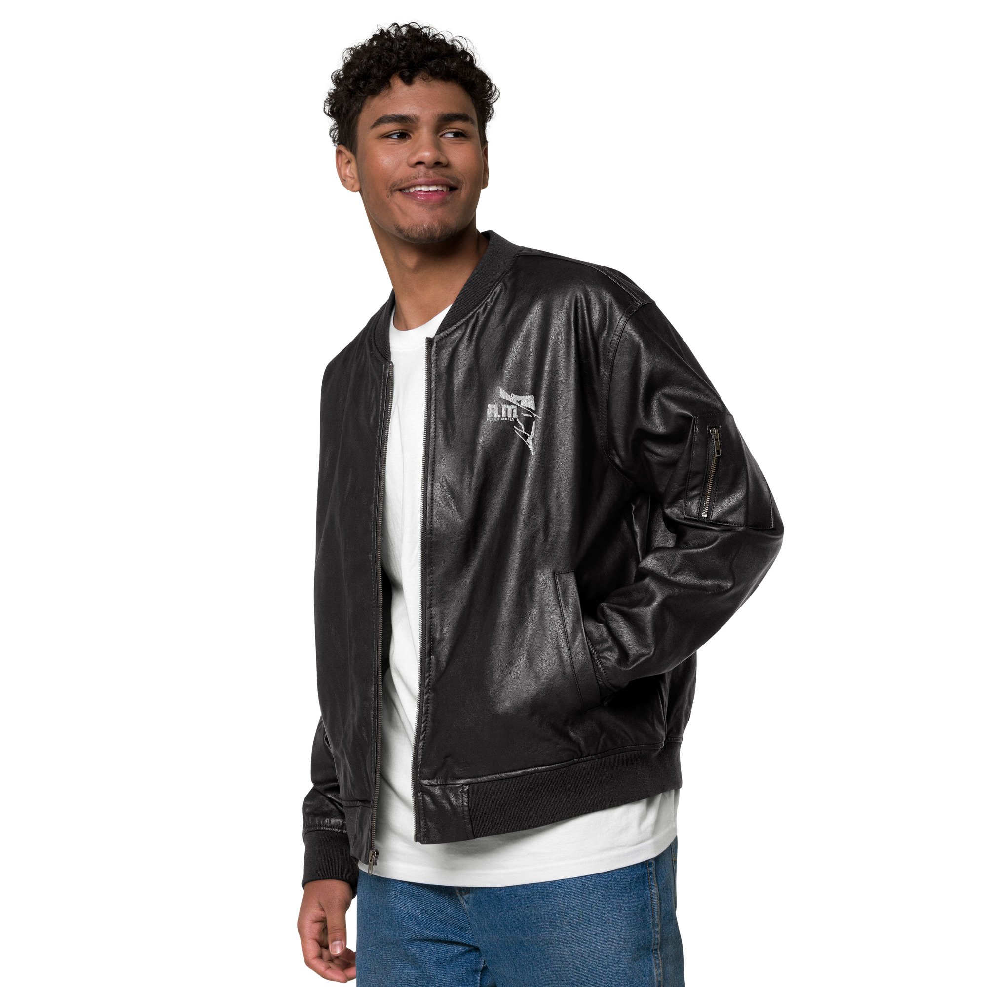 ROBOT MAFIA Leather Bomber Jacket - Image 4