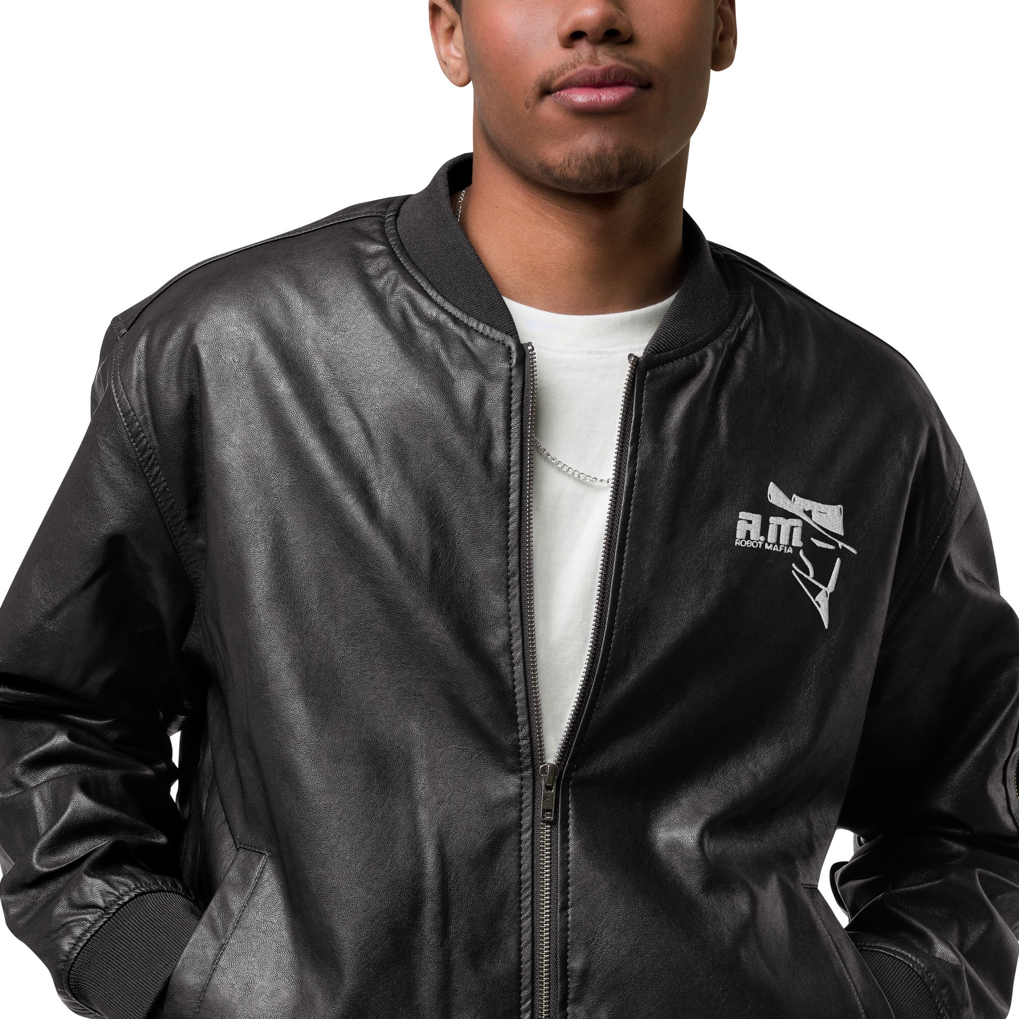 ROBOT MAFIA Leather Bomber Jacket - Image 6