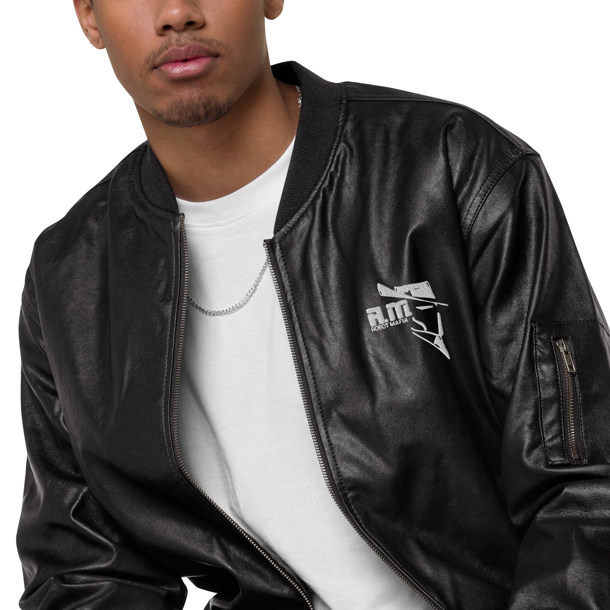 ROBOT MAFIA Leather Bomber Jacket - Image 7