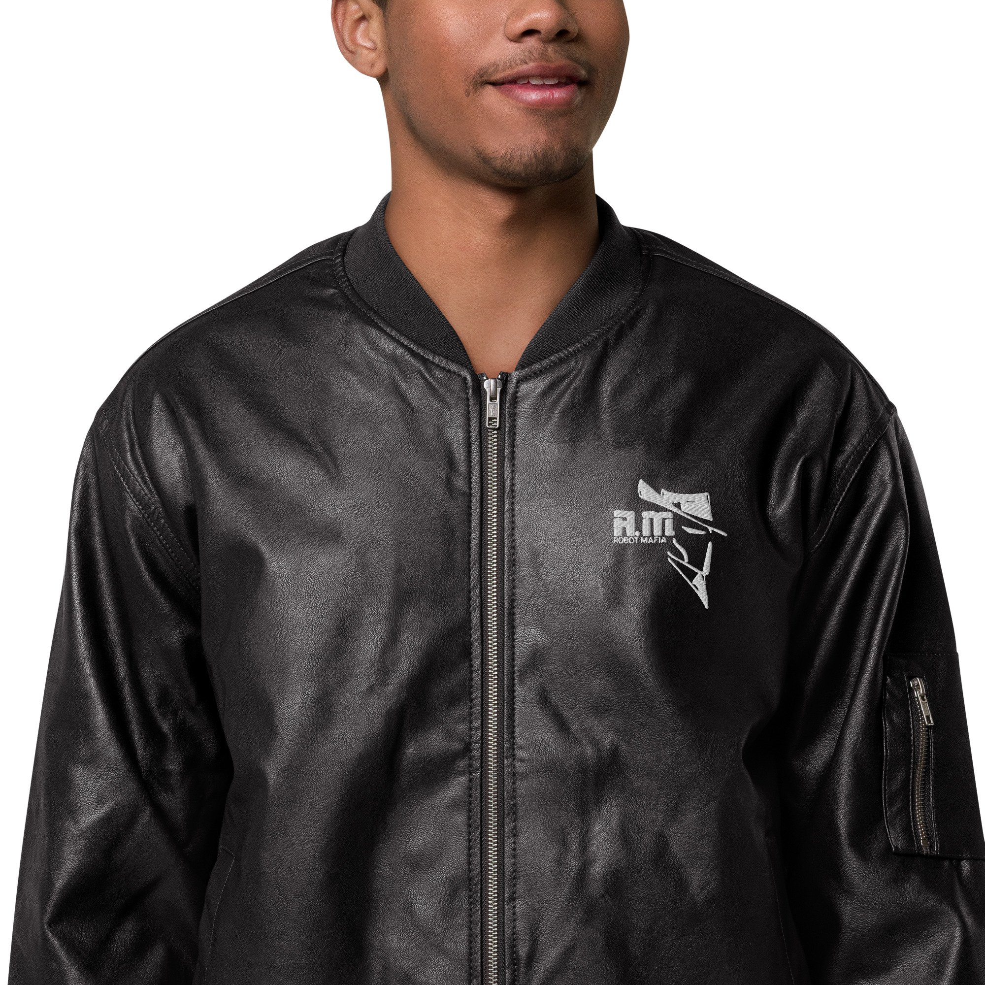 ROBOT MAFIA Leather Bomber Jacket - Image 2